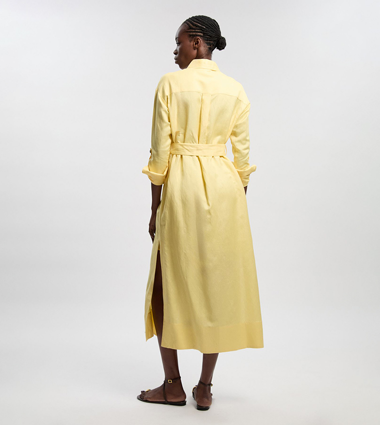 فستان قميص لينن فيسكوز بحزام