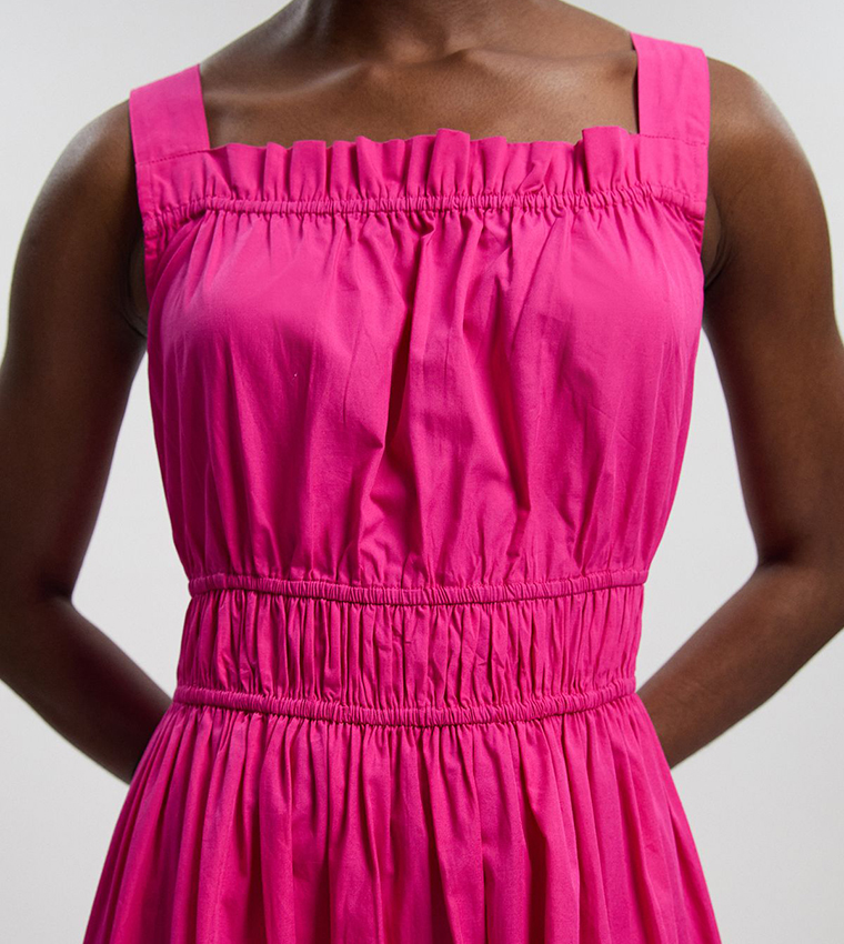 فستان ماكسي قطن بحمالات وطبقات وخصر مطاطي