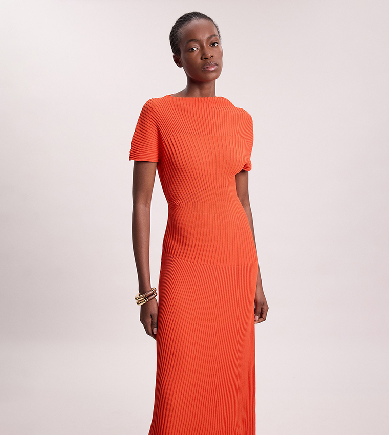 Stitch Detail Knit Midi Dress