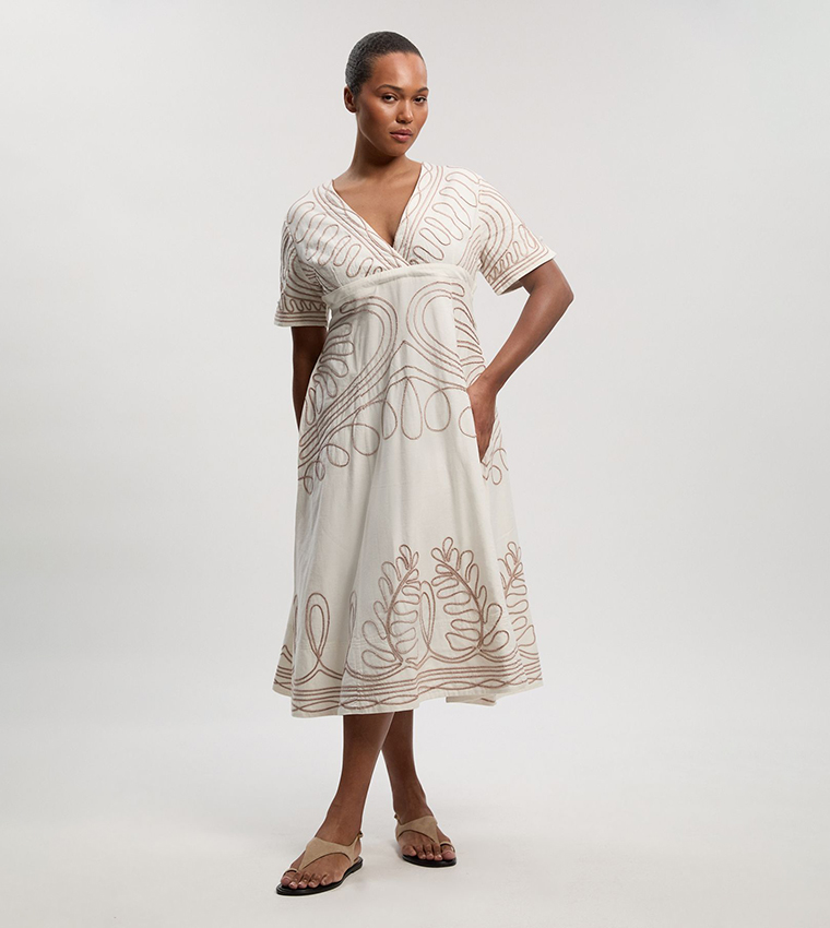 Buy Karen Millen Curve Cornelli Embroidered Open Back Woven Midi Dress In  White | 6thstreet Oman