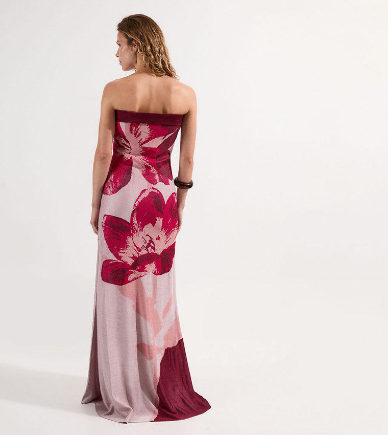 Floral Jacquard Knit Bandeau Maxi Dress