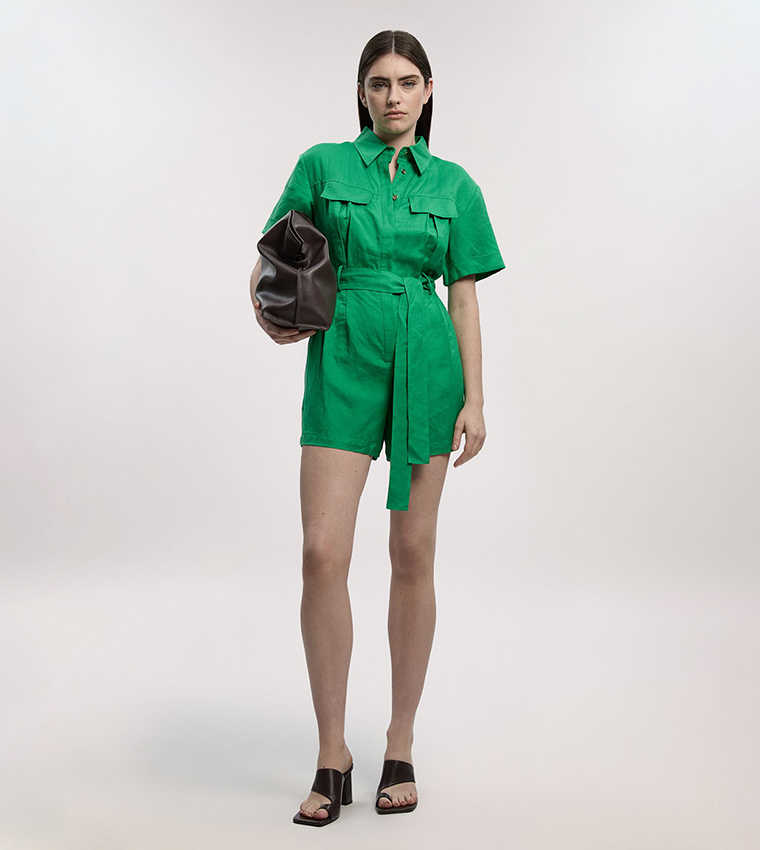 Pocket Front Woven Belted Playsuit