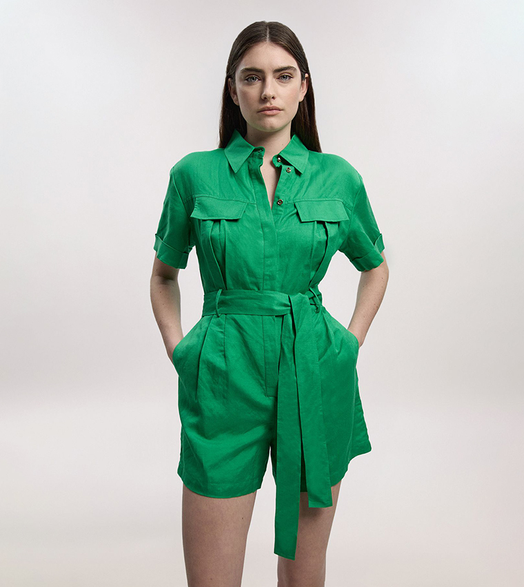 Pocket Front Woven Belted Playsuit