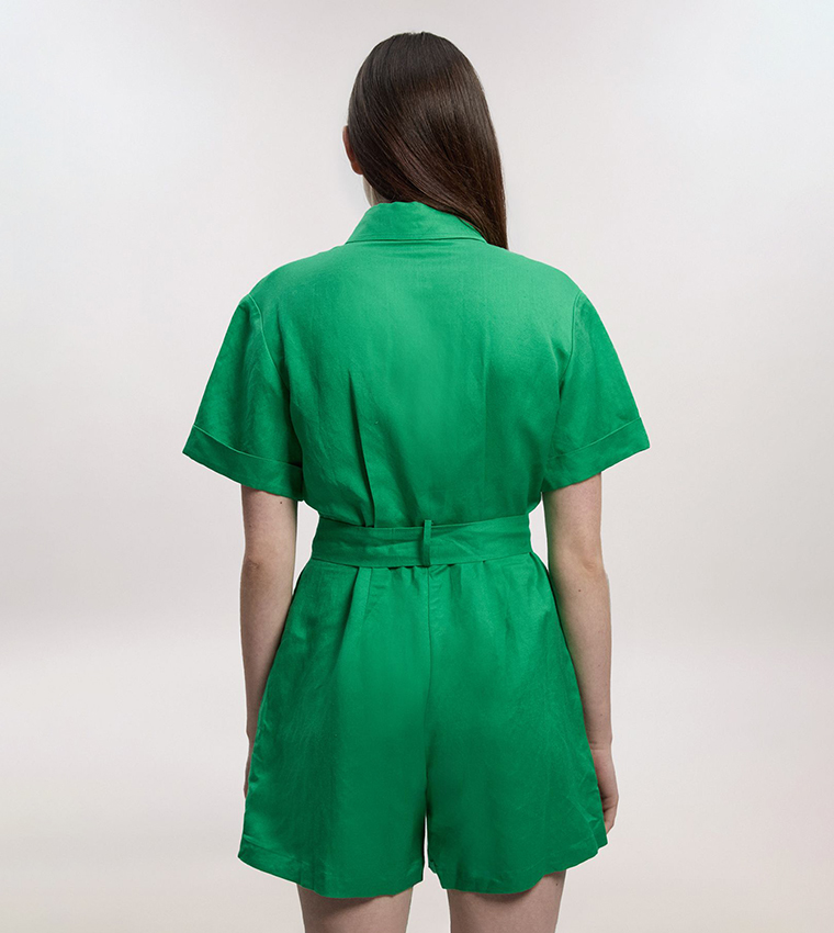 Pocket Front Woven Belted Playsuit