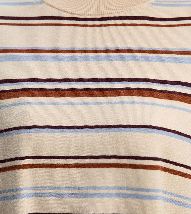 Striped Viscose Blend Crew Neck Knit T-Shirt