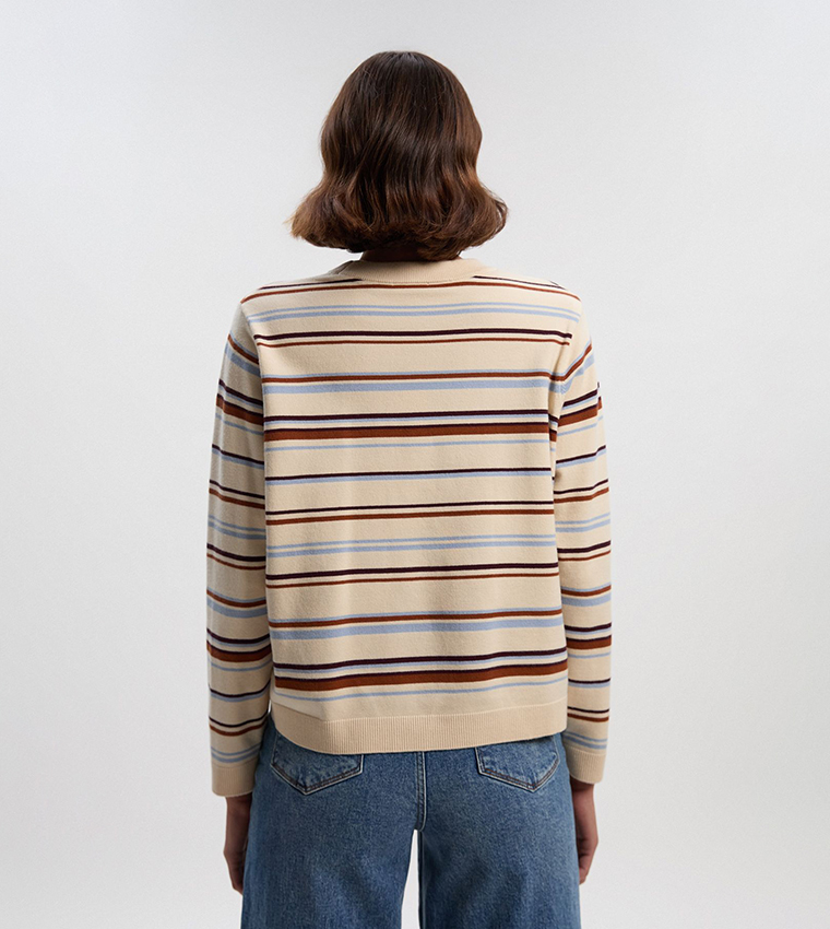 Striped Viscose Blend Crew Neck Knit T-Shirt