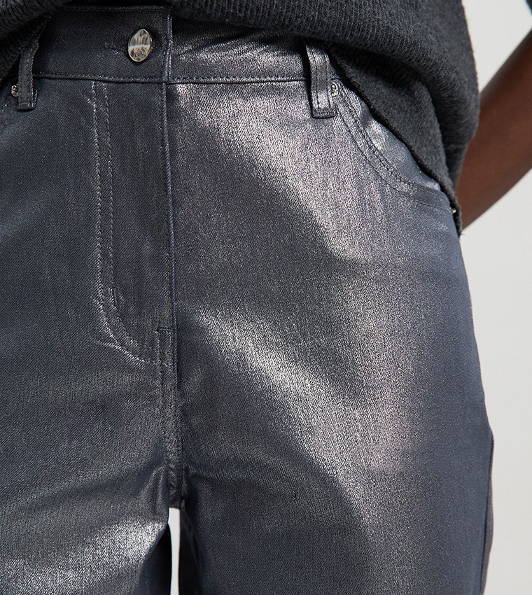 Petite Metallic Coated Tapered Fit Jeans