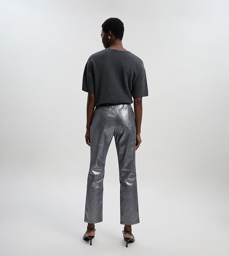 Petite Metallic Coated Tapered Fit Jeans