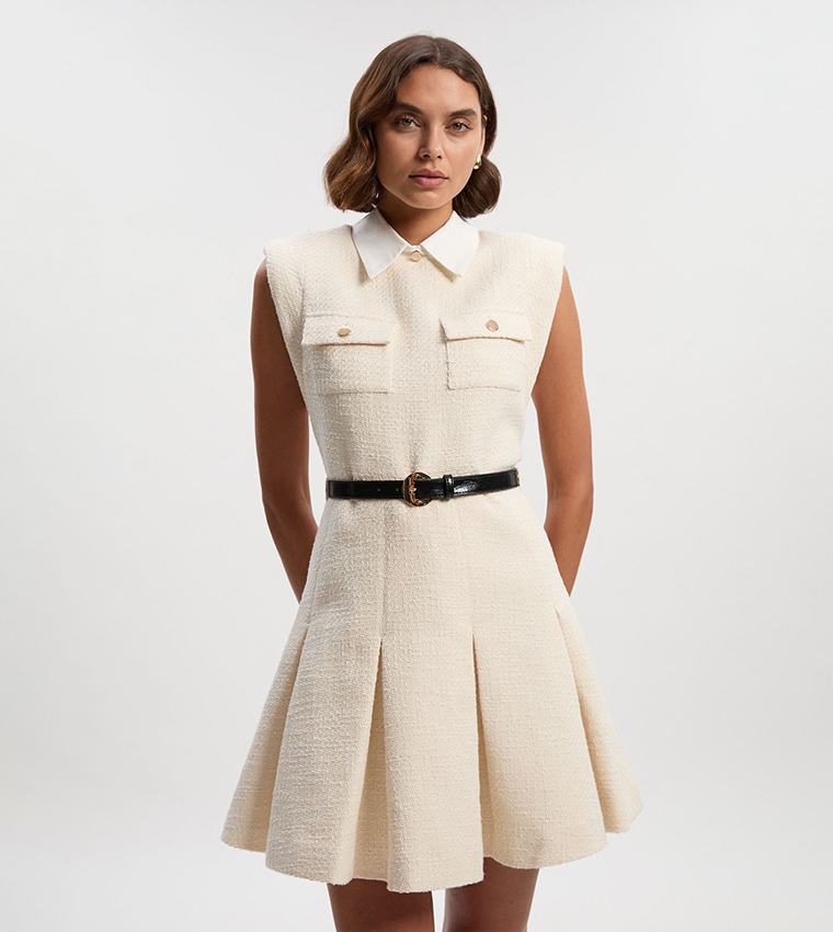 open lace back dress Karen Millen Cream Tailored Crepe Pleated Midi Shirt Dress UK 10