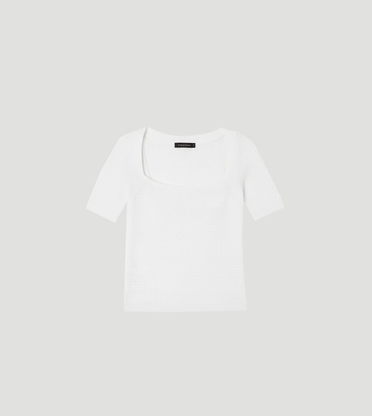 Pointelle Stitch Detail Short Sleeves Knit Top