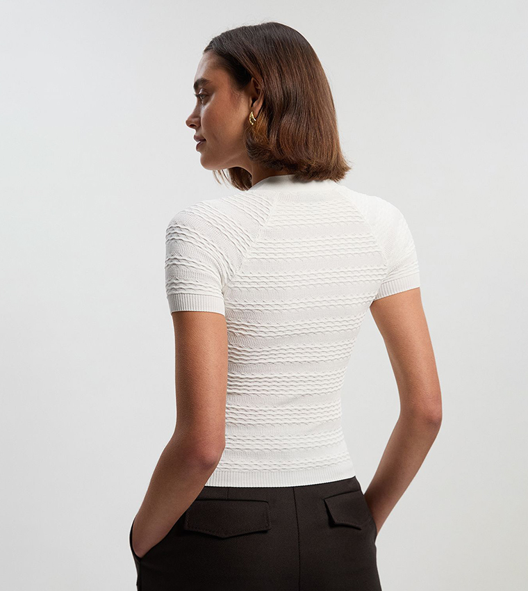 Pointelle Stitch Detail Short Sleeves Knit Top