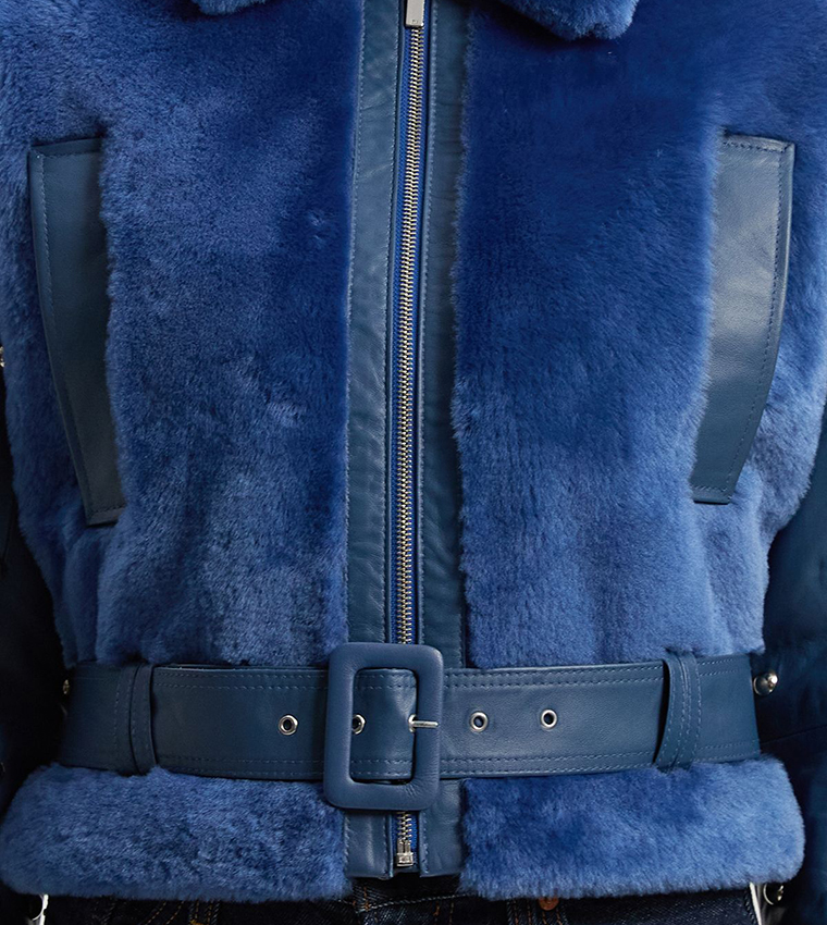 Shearling & Leather Mix Studded Biker Jacket