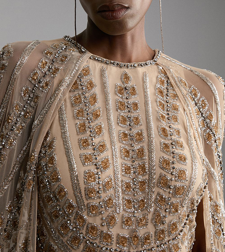 Petite Premium Embellished Cape Maxi Dress