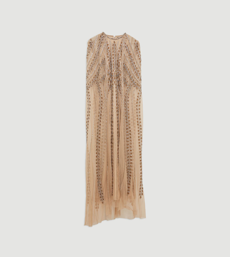 Petite Premium Embellished Cape Maxi Dress
