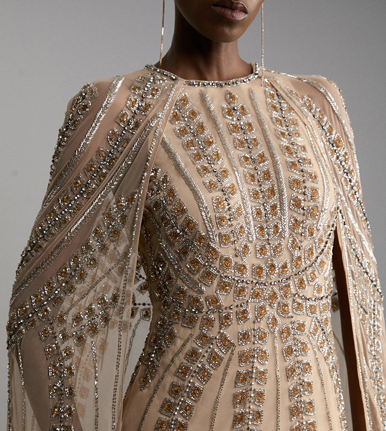 Petite Premium Embellished Cape Maxi Dress