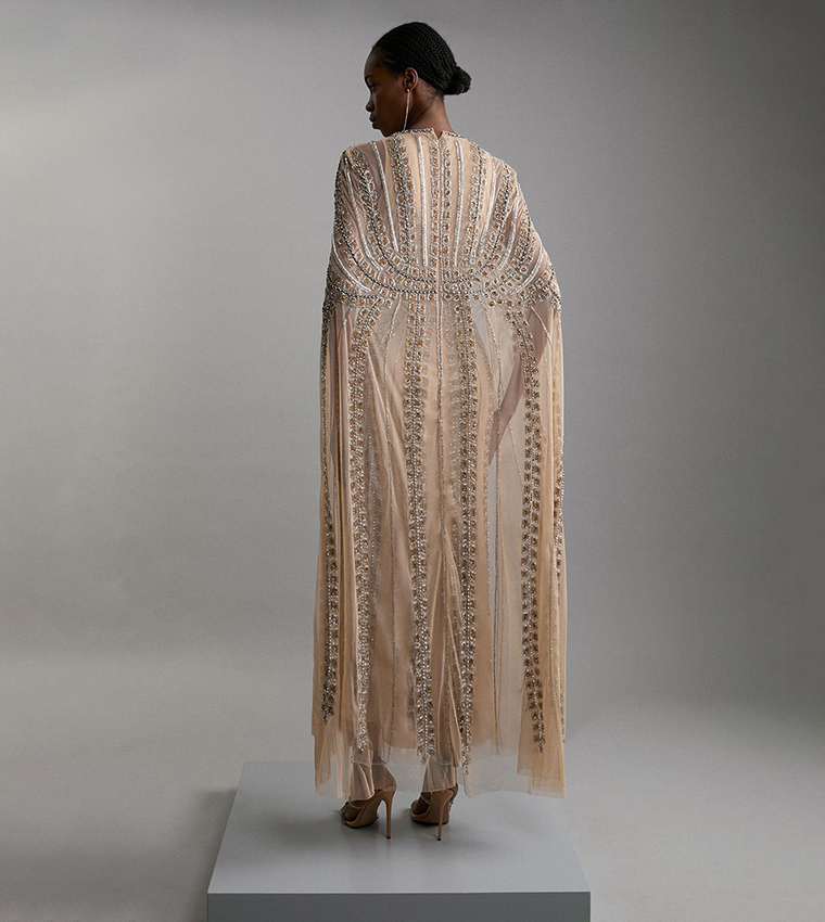Petite Premium Embellished Cape Maxi Dress