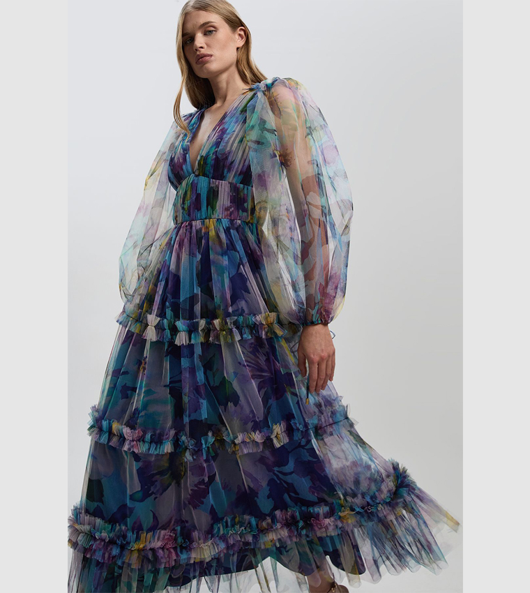 فستان ماكسي محبوك كم بالون 