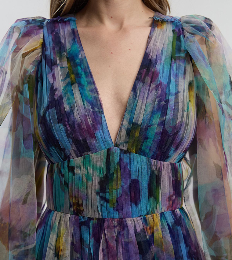 فستان ماكسي محبوك كم بالون 