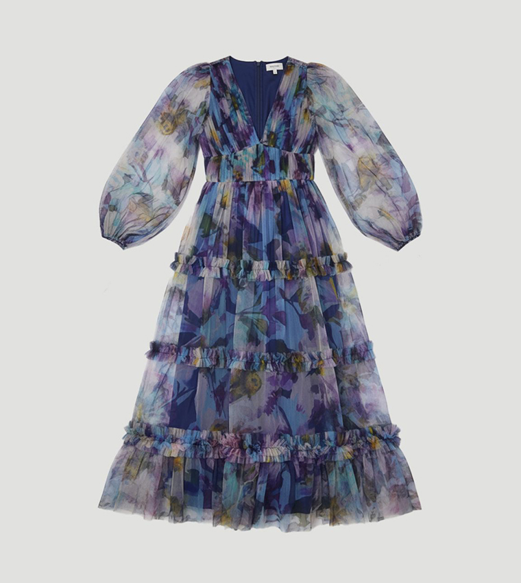 فستان ماكسي محبوك كم بالون 