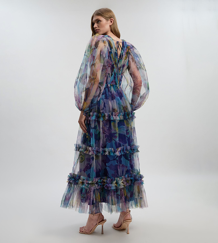 فستان ماكسي محبوك كم بالون 