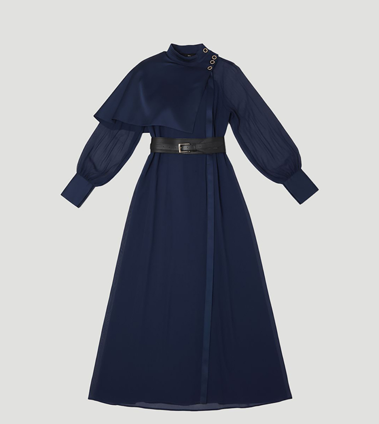 karen millen navy pleated dress Navy Tweed Pleated Skirt Midi Dress