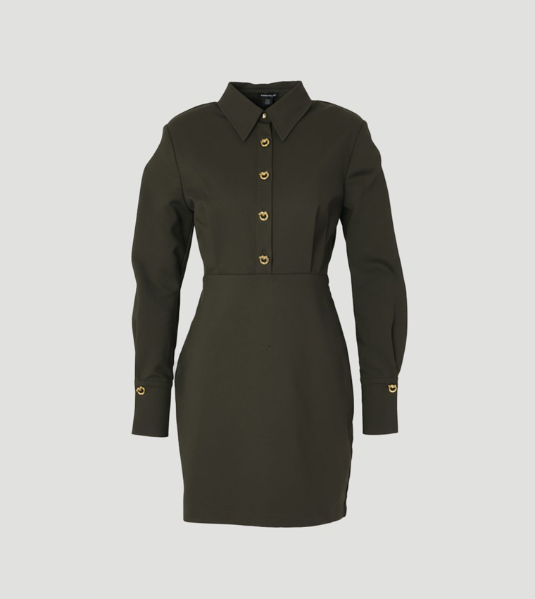 Petite Techno Cotton Gold Long Sleeves Woven Mini Dress