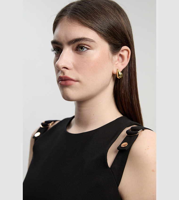 Ponte Trim Belt Detail Midi Pencil Dress