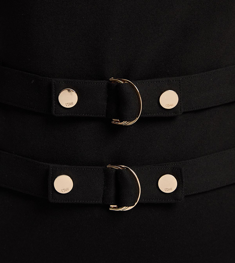 Ponte Trim Belt Detail Midi Pencil Dress