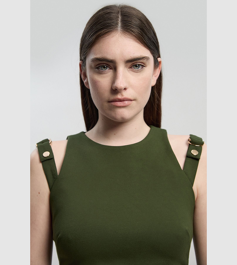 Ponte Trim Belt Detail Pencil Midi Dress