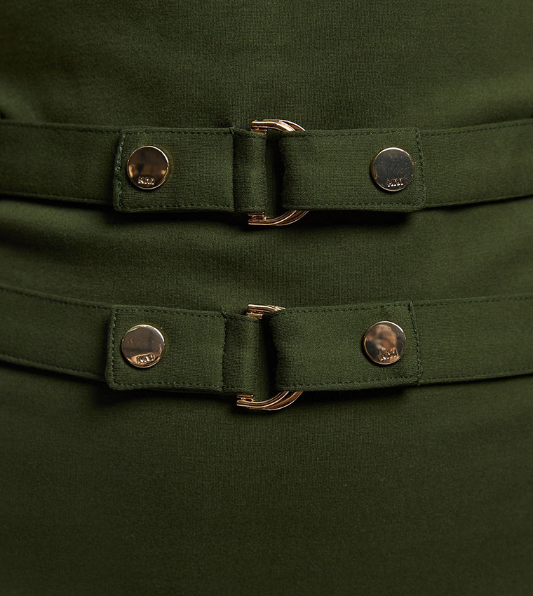 Ponte Trim Belt Detail Pencil Midi Dress