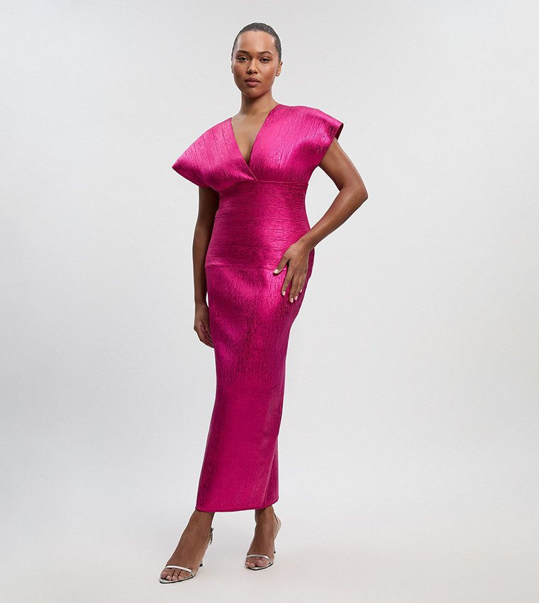 Buy Karen Millen Curve Foil Metallic Figure Form Knit Maxi Dress In Pink |  6thstreet Oman