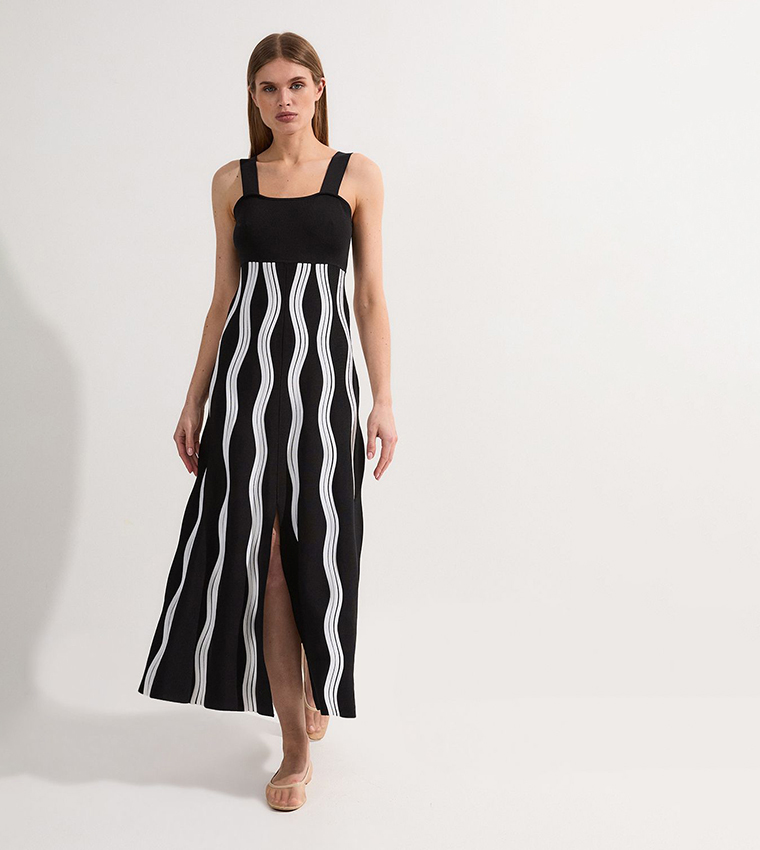 Buy Karen Millen Petite Contrast Wave Knit A Line Knitted Strappy Midi Dress  In Multiple Colors | 6thstreet Saudi Arabia