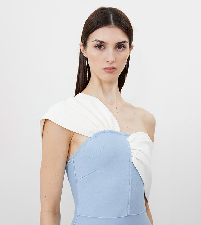 figure form bandage asymmetric strap knit midi dress Figure Form Bandage Asymmetric Strap Knit Midi Dress