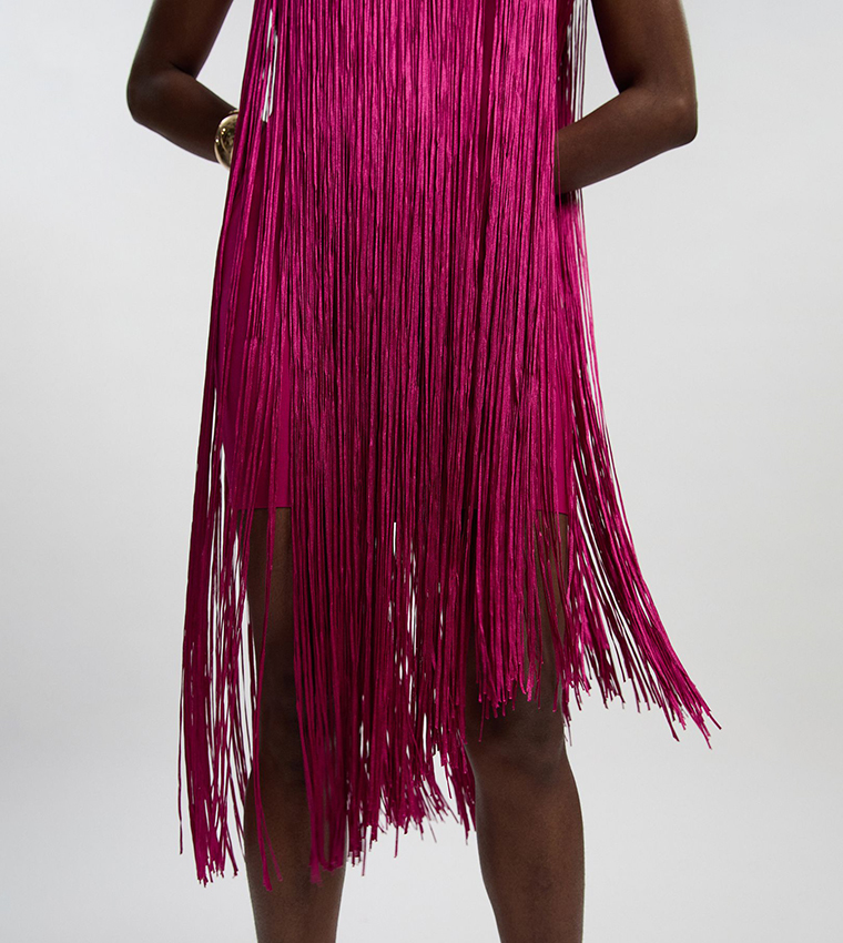 Buy Karen Millen Figure Form Bandage One Shoulder Fringe Mini Dress In Pink  | 6thStreet Qatar