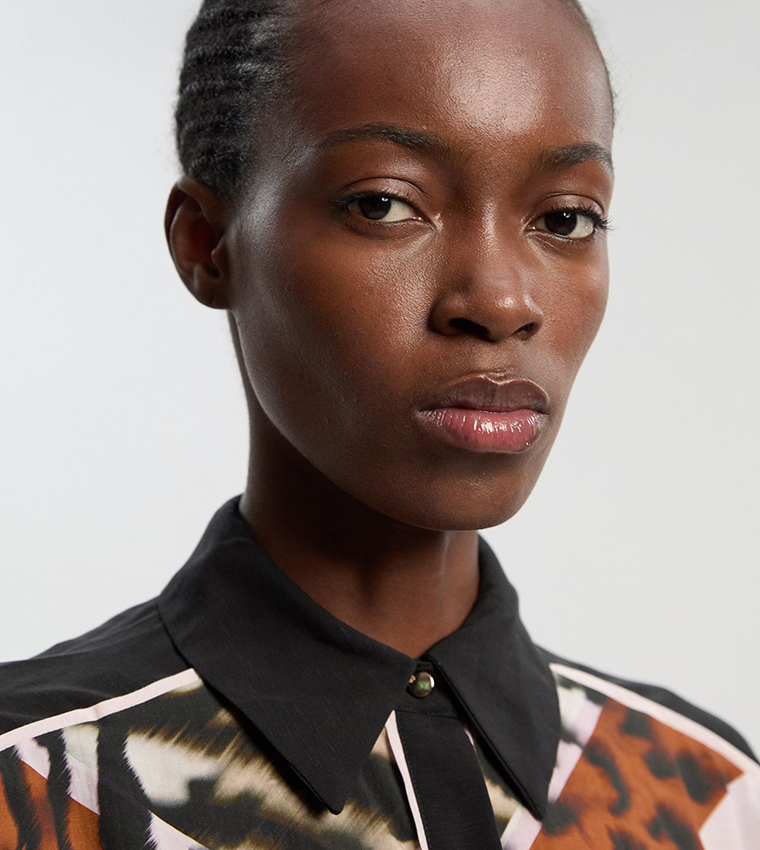 Print Fluid Tencel Woven Midi Shirt Dress