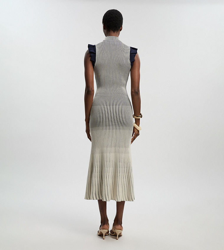 Pointelle Frill Sleeves Knit Midi Dress