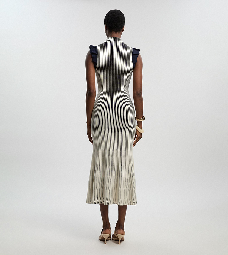 Petite Pointelle Frill Sleeves Knit Midi Dress