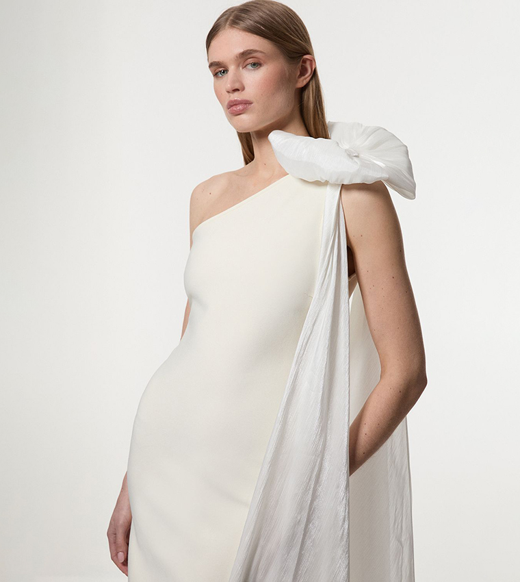 Petite Bandage Figure Form Knit Cape Detail Maxi Dress