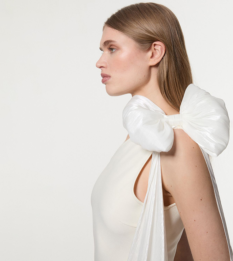 Petite Bandage Figure Form Knit Cape Detail Maxi Dress