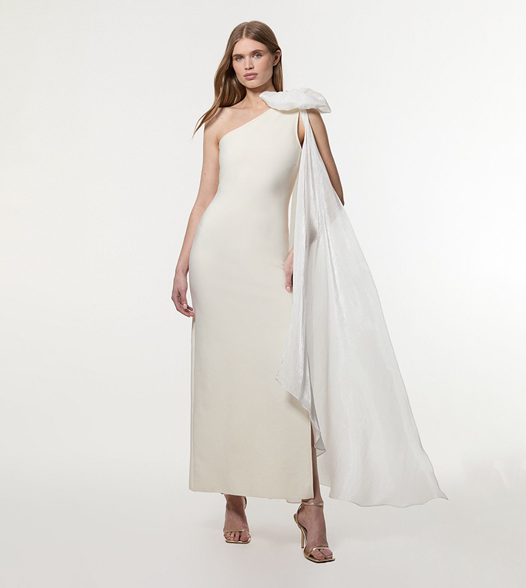 Petite Bandage Figure Form Knit Cape Detail Maxi Dress