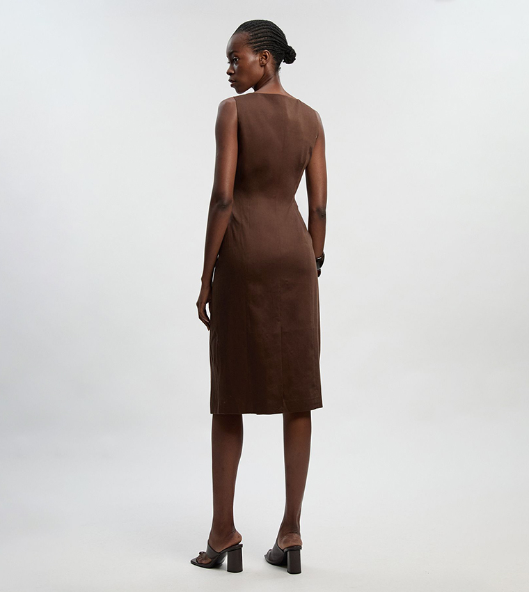Buy Karen Millen Tailored Linen Statement Button Front Pencil Midi Dress In Brown | 6thstreet Kuwait Buy Karen Millen Tailored Linen Statement Button Front Pencil Midi Dress In Brown | 6thstreet Kuwait