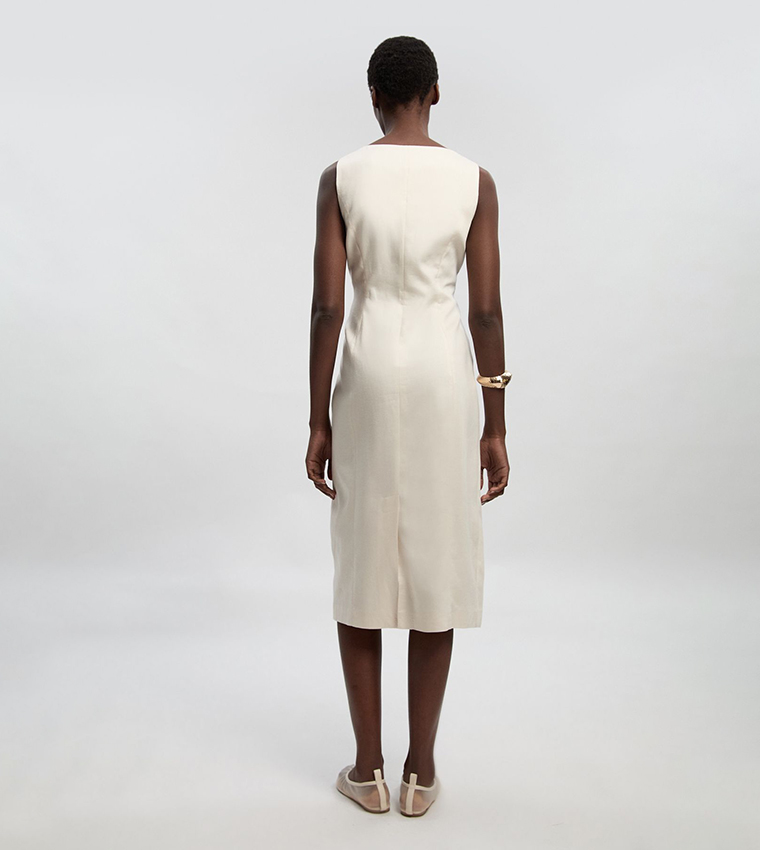 فستان ميدي لينن بأزرار أمامية