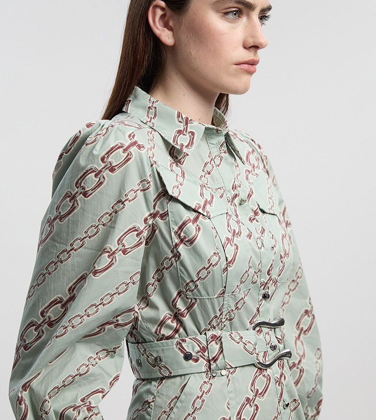 فستان قميص ميدي بحزام للمقاسات الصغيرة