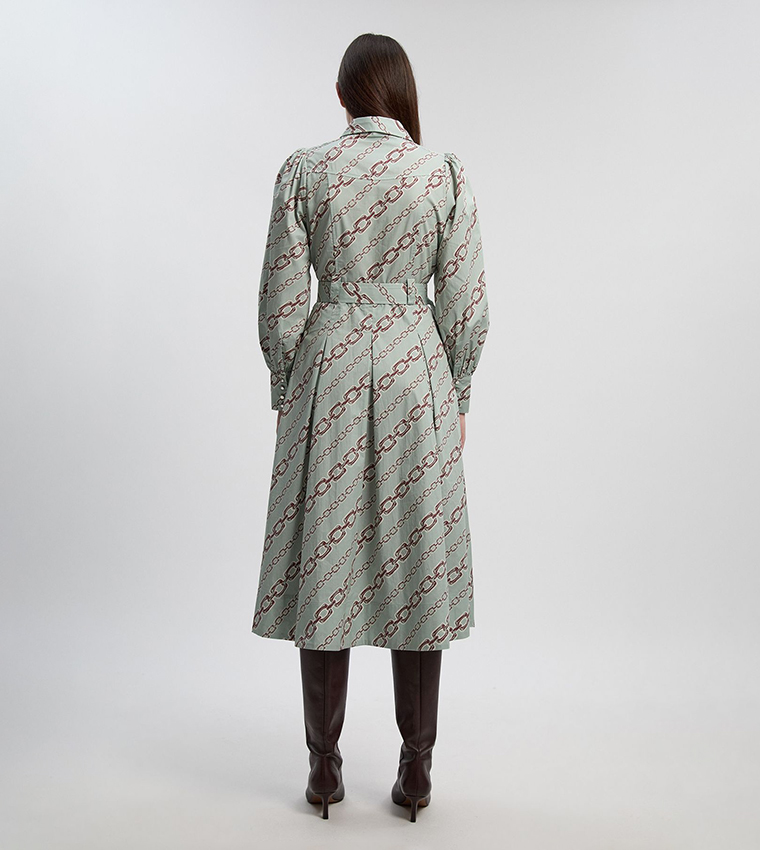 فستان قميص ميدي بحزام للمقاسات الصغيرة