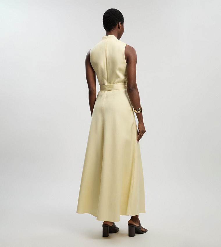 Tailored Linen Wrap Tie Waisted Maxi Dress
