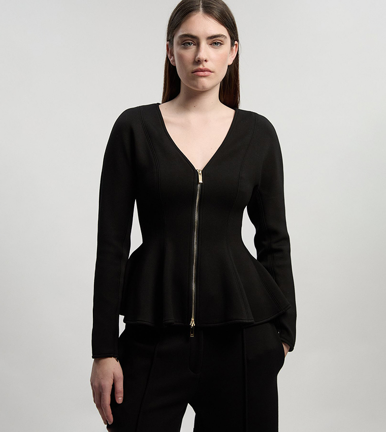 Ponte Peplum Sleeves V-Neck Top