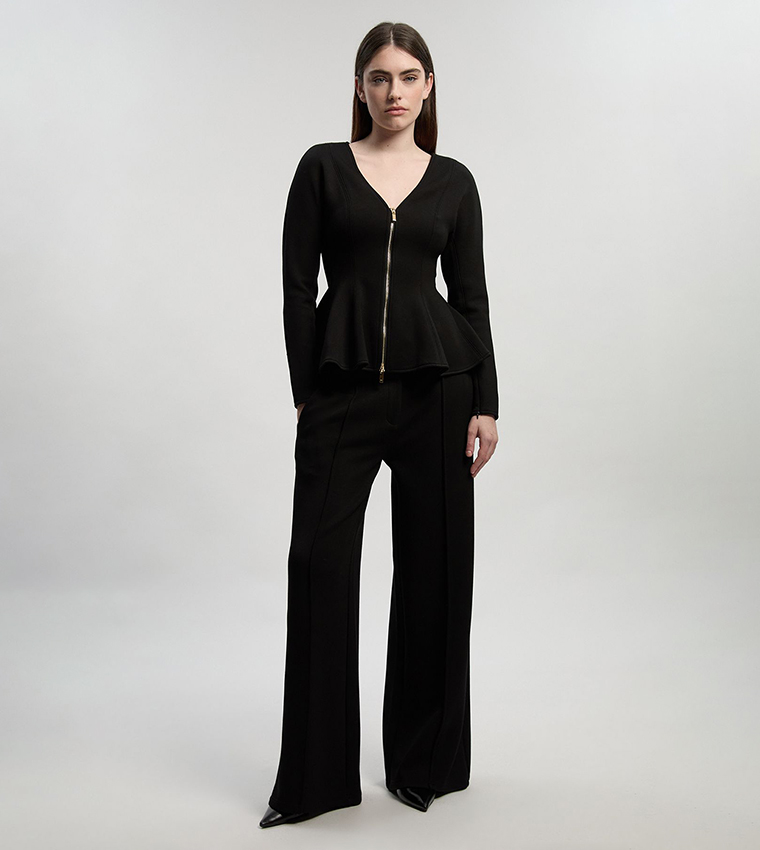 Ponte Peplum Sleeves V-Neck Top