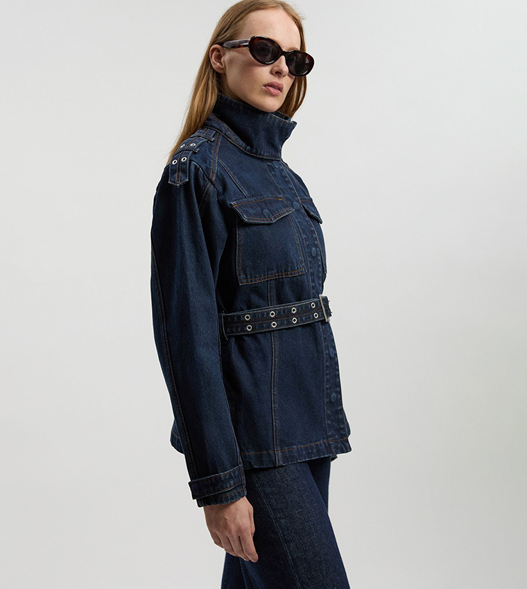 Belted Safari Denim Jacket