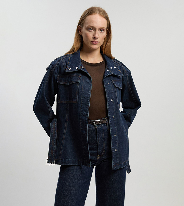 Belted Safari Denim Jacket