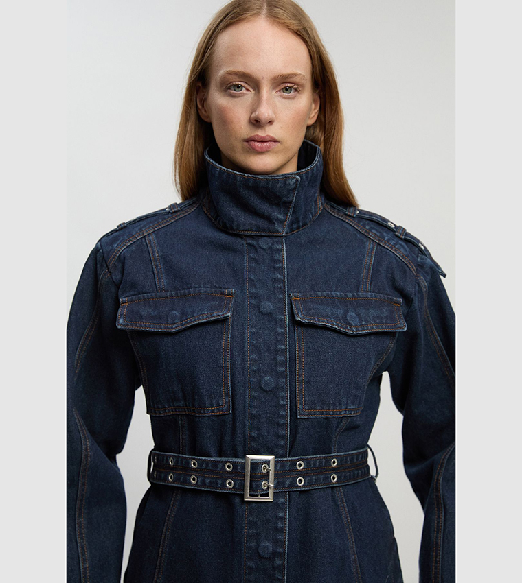 Belted Safari Denim Jacket